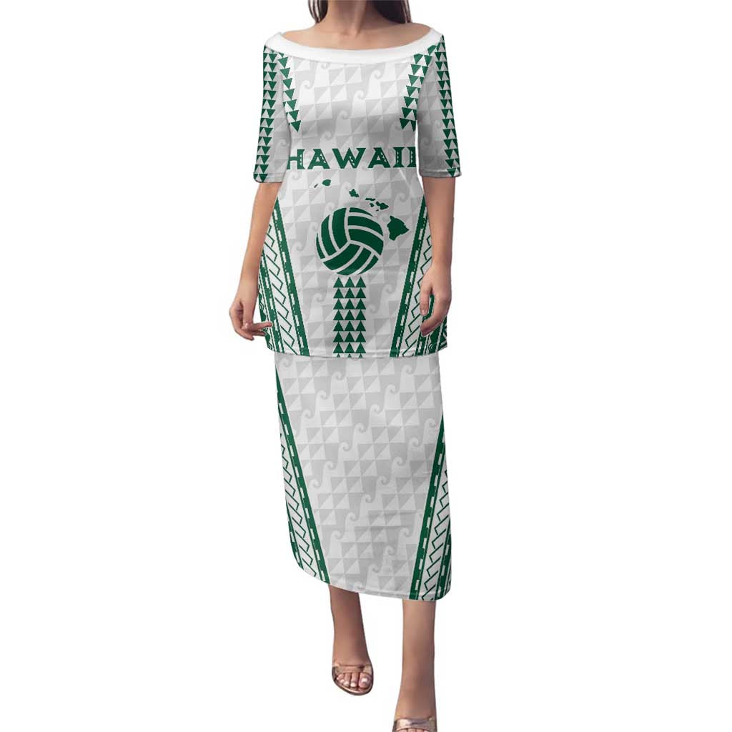Polynesian Hawaii Volleyball Custom Family Matching Puletasi and Hawaiian Shirt White Kakau with Map Motif