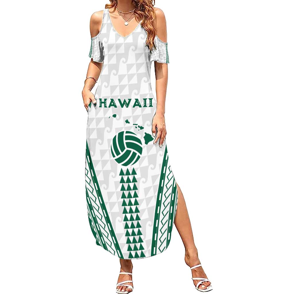 Polynesian Hawaii Volleyball Custom Family Matching Summer Maxi Dress and Hawaiian Shirt White Kakau with Map Motif
