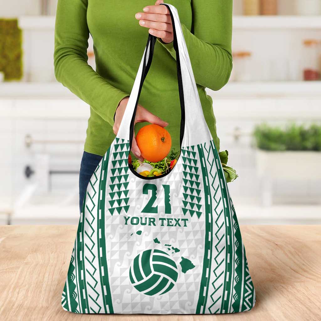 Polynesian Hawaii Volleyball Custom Grocery Bag White Kakau with Map Motif