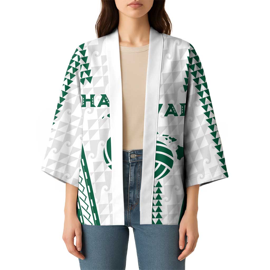 Polynesian Hawaii Volleyball Custom Kimono White Kakau with Map Motif - Polynesian Pride
