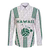 Polynesian Hawaii Volleyball Custom Long Sleeve Button Shirt White Kakau with Map Motif LT9 Unisex White - Polynesian Pride