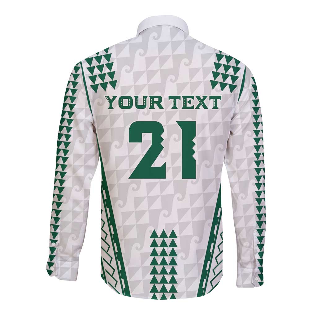 Polynesian Hawaii Volleyball Custom Long Sleeve Button Shirt White Kakau with Map Motif LT9 - Polynesian Pride