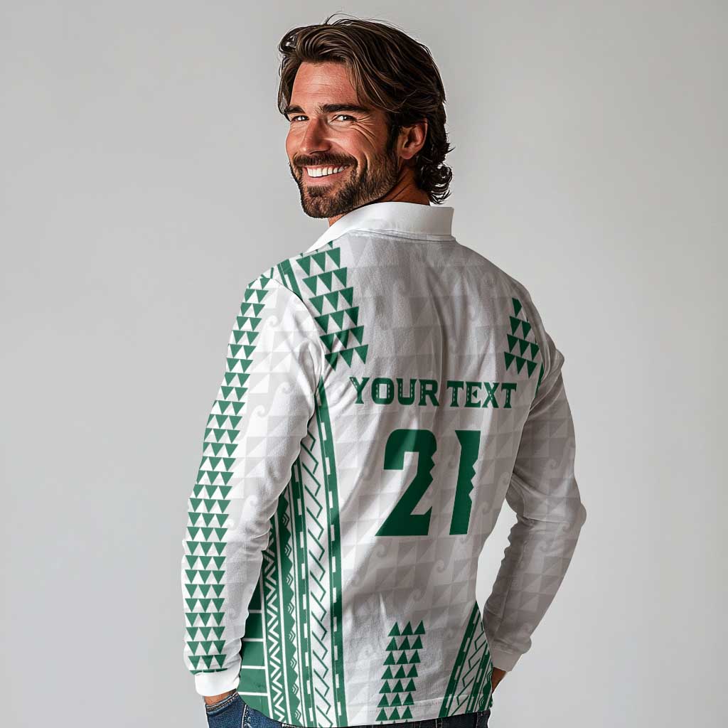 Polynesian Hawaii Volleyball Custom Long Sleeve Polo Shirt White Kakau with Map Motif