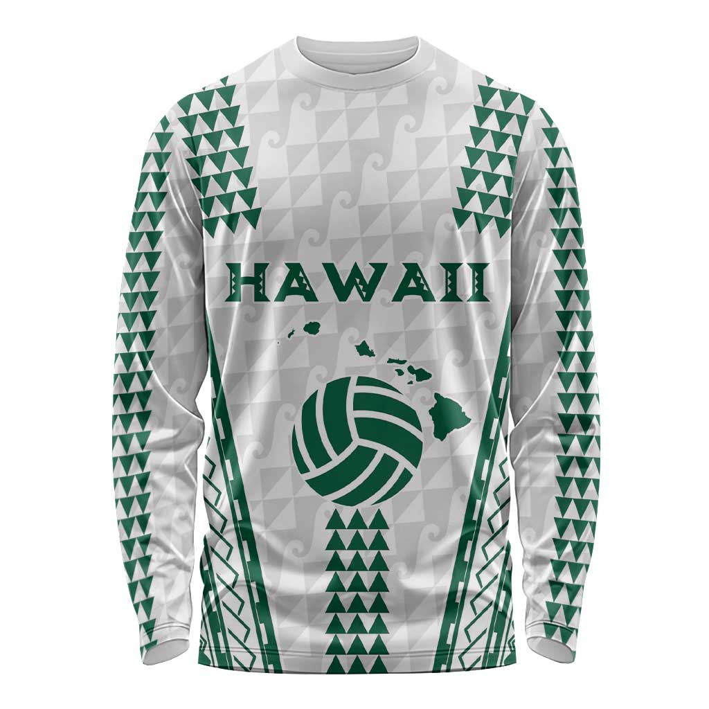 Polynesian Hawaii Volleyball Custom Long Sleeve Shirt White Kakau with Map Motif LT9 Unisex White - Polynesian Pride