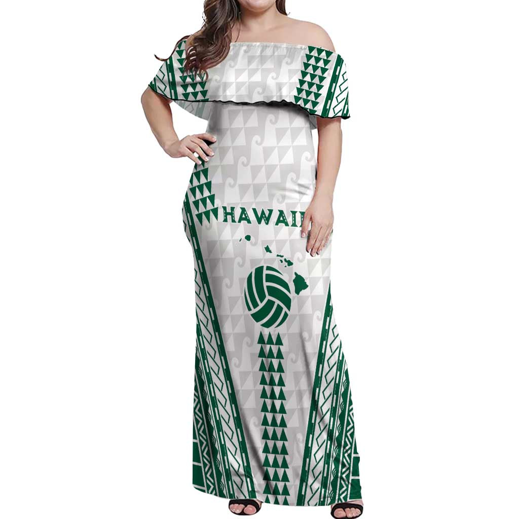 Polynesian Hawaii Volleyball Custom Off Shoulder Maxi Dress White Kakau with Map Motif LT9 Women White - Polynesian Pride