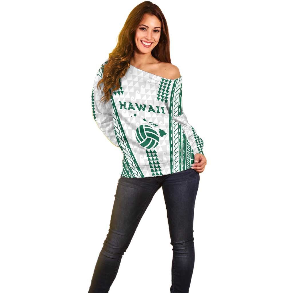 Polynesian Hawaii Volleyball Custom Off Shoulder Sweater White Kakau with Map Motif
