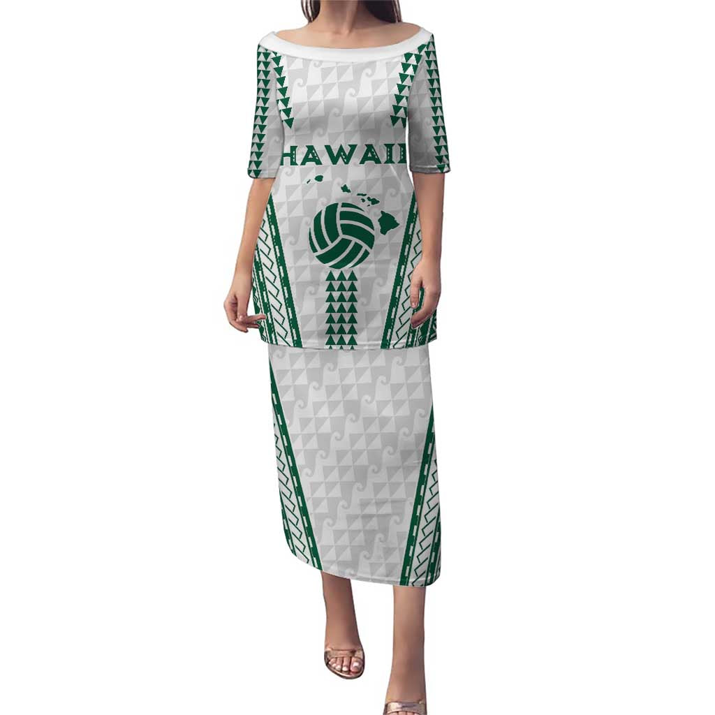 Polynesian Hawaii Volleyball Custom Puletasi White Kakau with Map Motif LT9 Long Dress White - Polynesian Pride