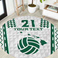Polynesian Hawaii Volleyball Custom Round Carpet White Kakau with Map Motif