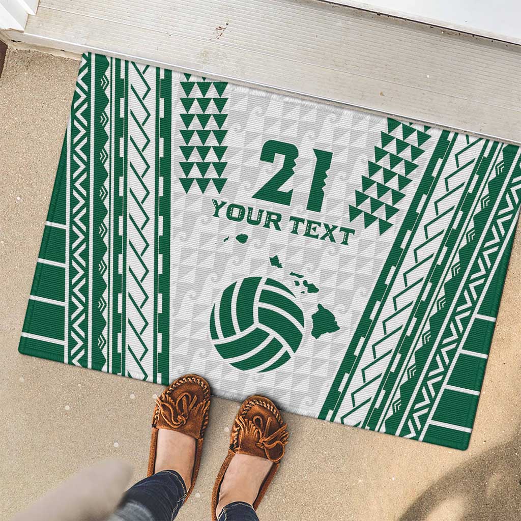 Polynesian Hawaii Volleyball Custom Rubber Doormat White Kakau with Map Motif