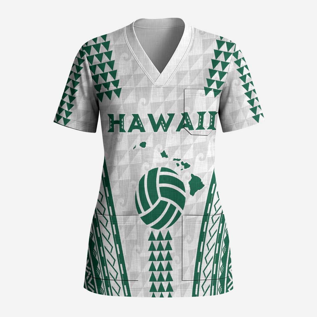 Polynesian Hawaii Volleyball Custom Scrub Top White Kakau with Map Motif - Polynesian Pride