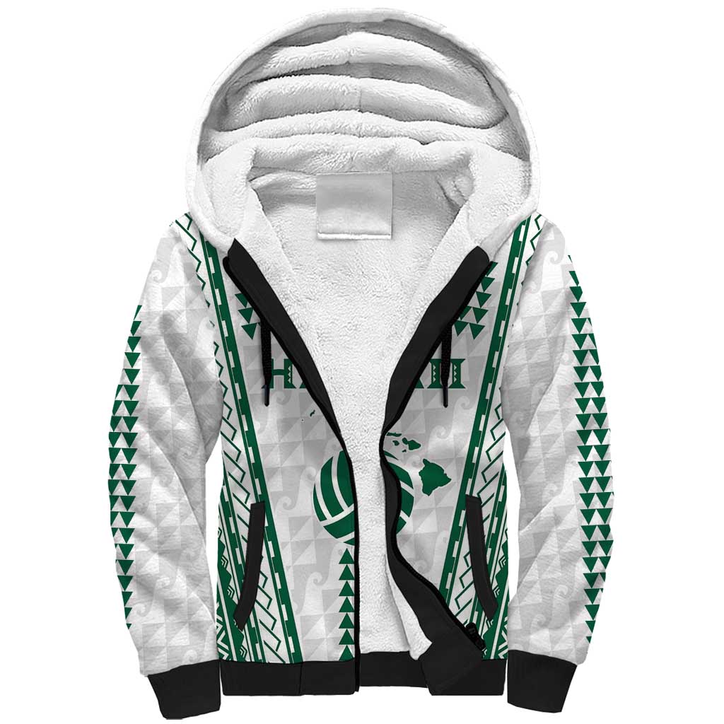 Polynesian Hawaii Volleyball Custom Sherpa Hoodie White Kakau with Map Motif LT9 Unisex White - Polynesian Pride