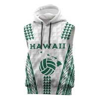 Polynesian Hawaii Volleyball Custom Sleeveless Hoodie White Kakau with Map Motif - Polynesian Pride