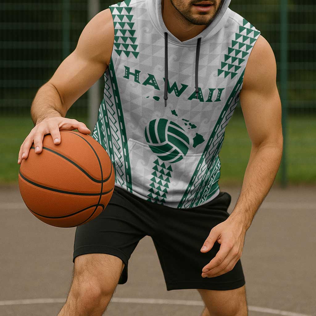 Polynesian Hawaii Volleyball Custom Sleeveless Hoodie White Kakau with Map Motif - Polynesian Pride