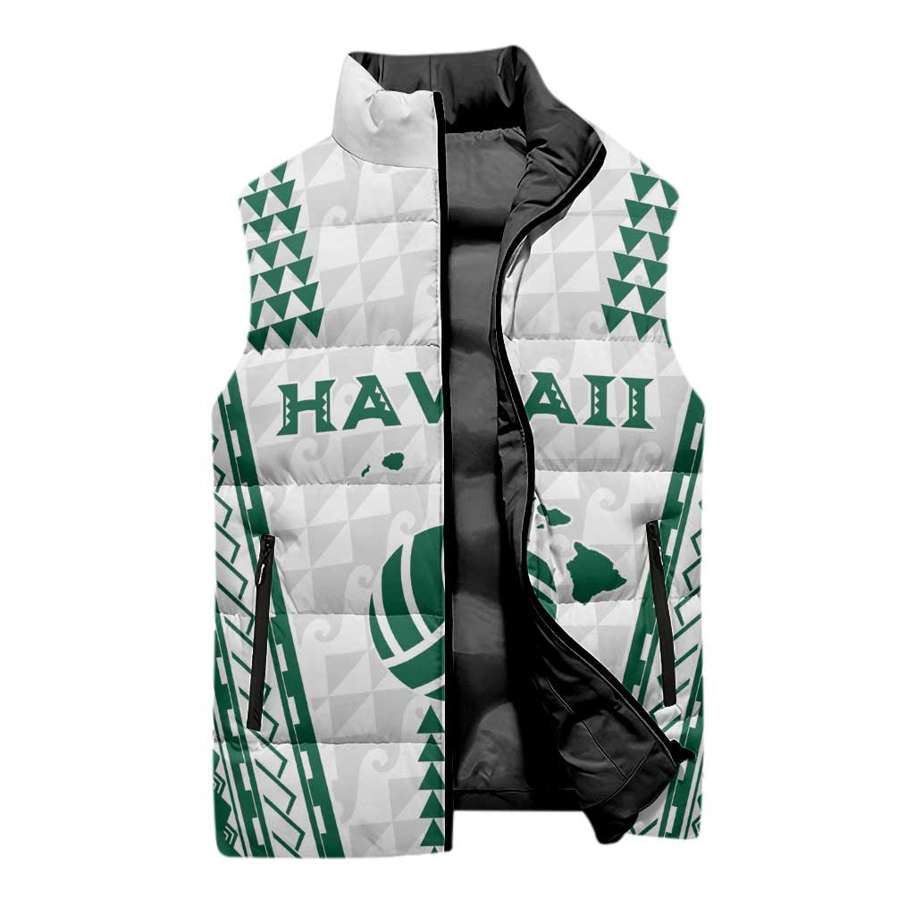 Polynesian Hawaii Volleyball Custom Sleeveless Puffer Jacket White Kakau with Map Motif - Polynesian Pride