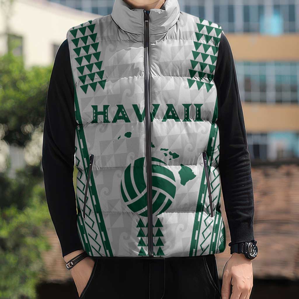 Polynesian Hawaii Volleyball Custom Sleeveless Puffer Jacket White Kakau with Map Motif - Polynesian Pride