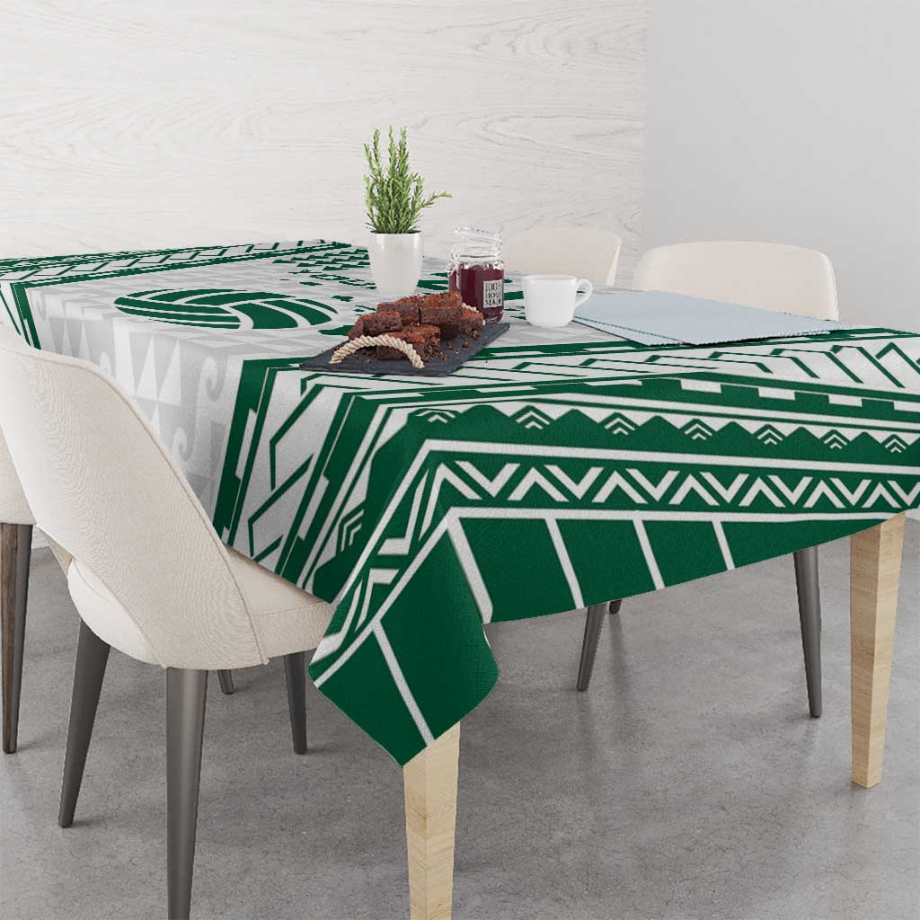 Polynesian Hawaii Volleyball Custom Tablecloth White Kakau with Map Motif