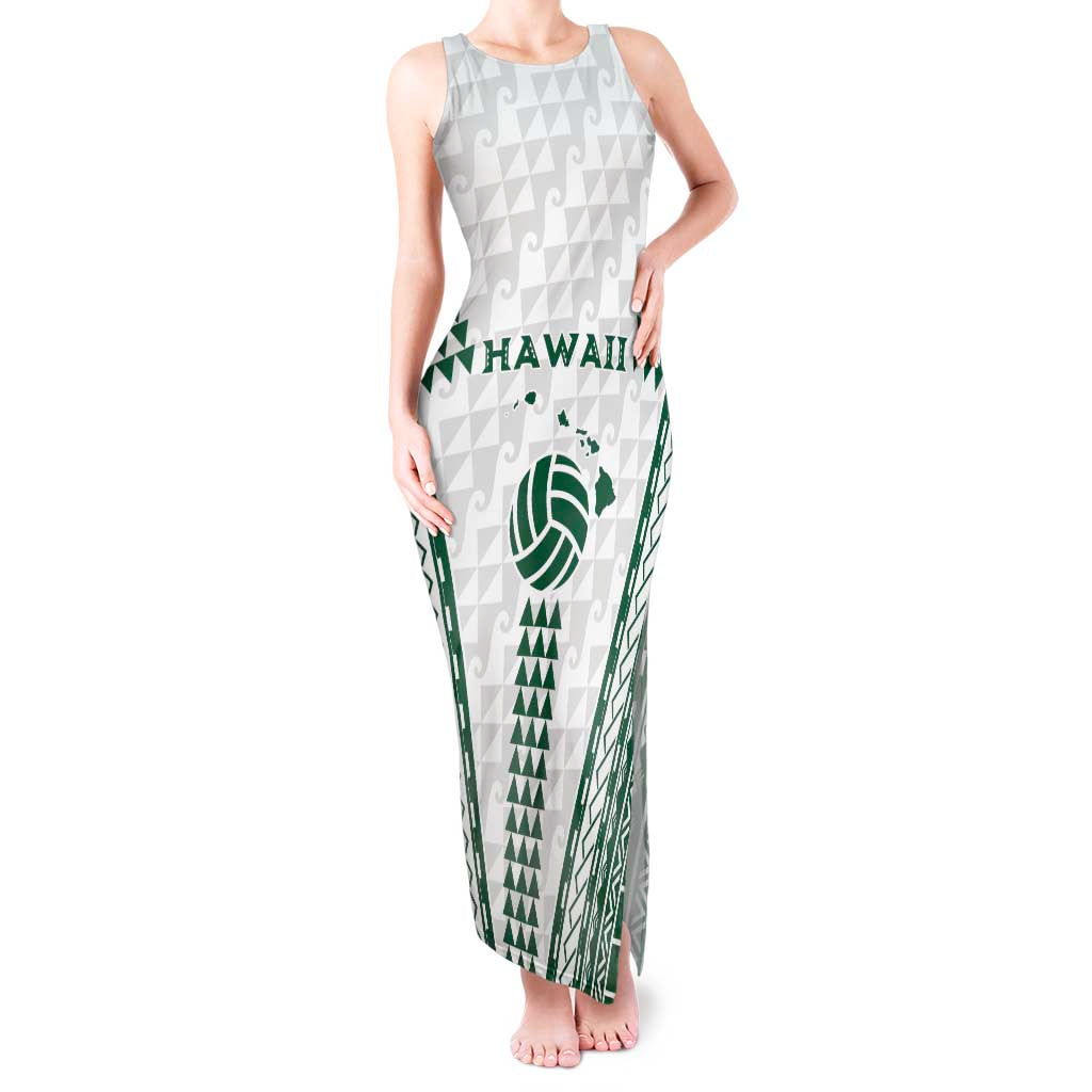Polynesian Hawaii Volleyball Custom Tank Maxi Dress White Kakau with Map Motif LT9 Women White - Polynesian Pride