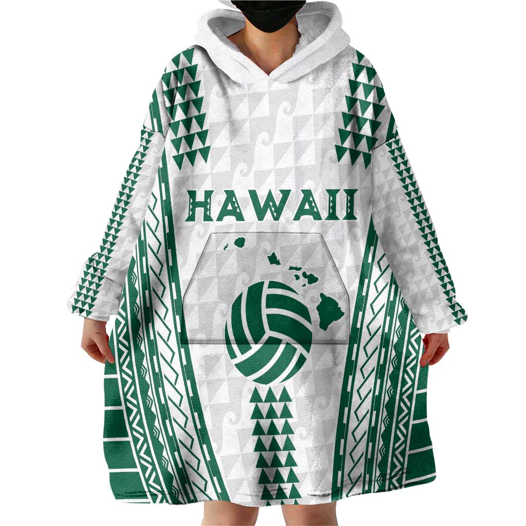 Polynesian Hawaii Volleyball Custom Wearable Blanket Hoodie White Kakau with Map Motif LT9 - Polynesian Pride