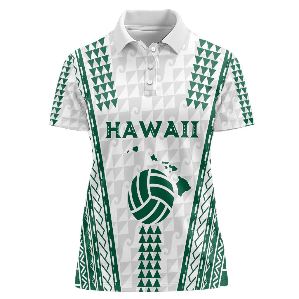 Polynesian Hawaii Volleyball Custom Women Polo Shirt White Kakau with Map Motif