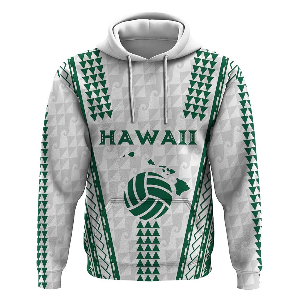 Polynesian Hawaii Volleyball Custom Zip Hoodie White Kakau with Map Motif