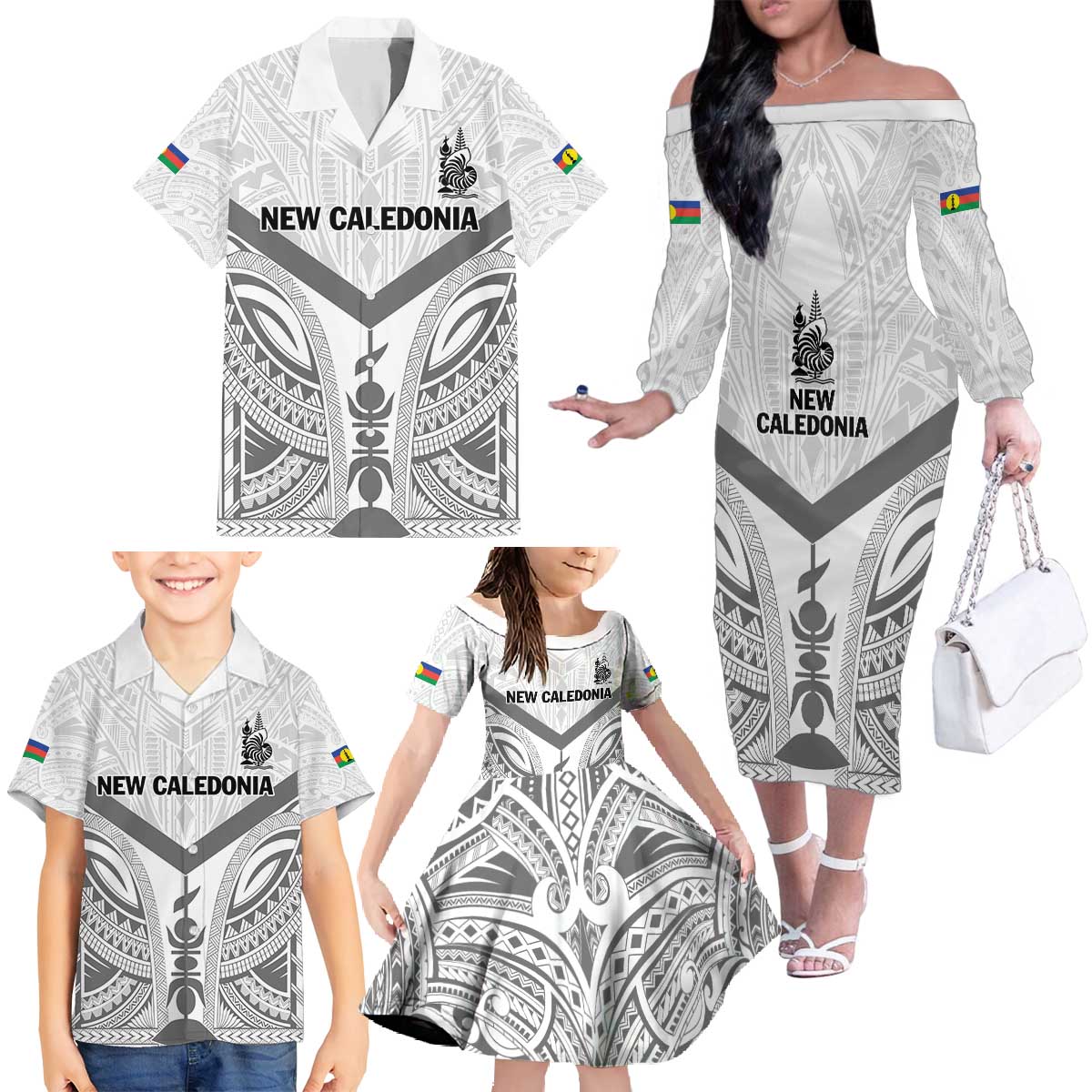 New Caledonia Football Custom Family Matching Off The Shoulder Long Sleeve Dress and Hawaiian Shirt Go Champions Les Cagous