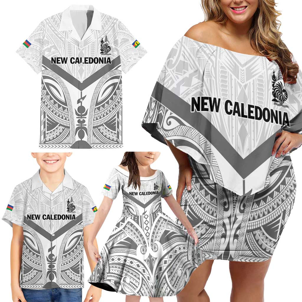 New Caledonia Football Custom Family Matching Off Shoulder Short Dress and Hawaiian Shirt Go Champions Les Cagous