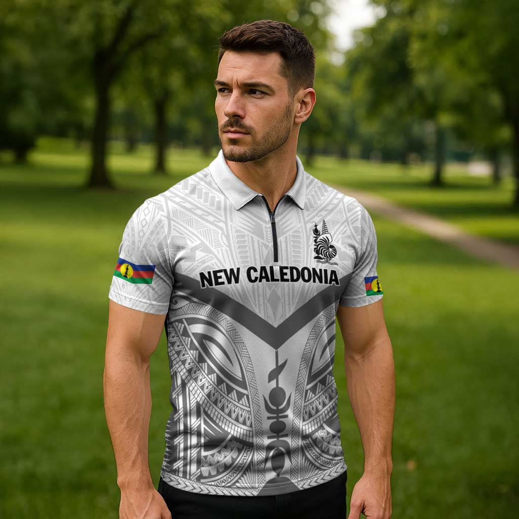 New Caledonia Football Custom Zipper Polo Shirt Go Champions Les Cagous - Polynesian Pride