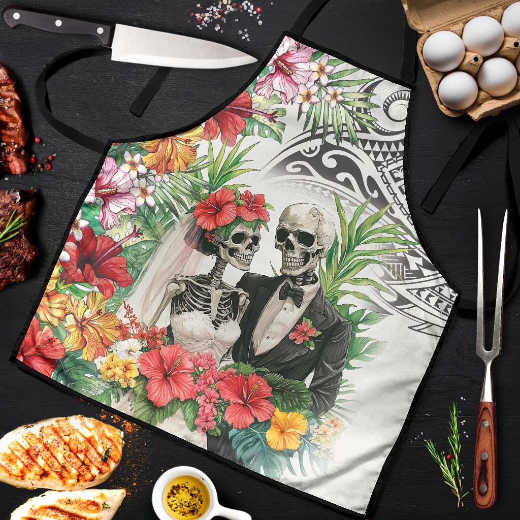 Skeleton Love for Valentines Day Apron Polynesian Tribal Love Forever LT9 White - Polynesian Pride