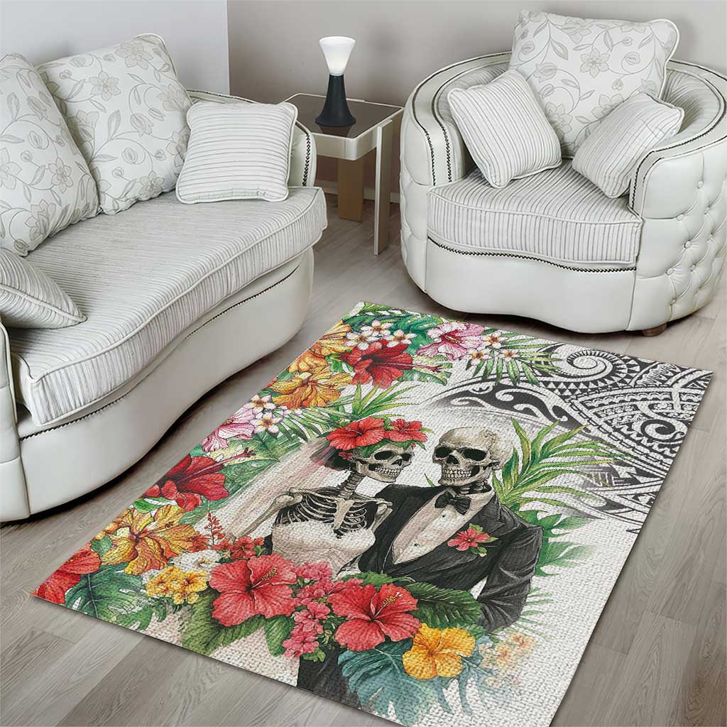 Skeleton Love for Valentine’s Day Area Rug Polynesian Tribal Love Forever