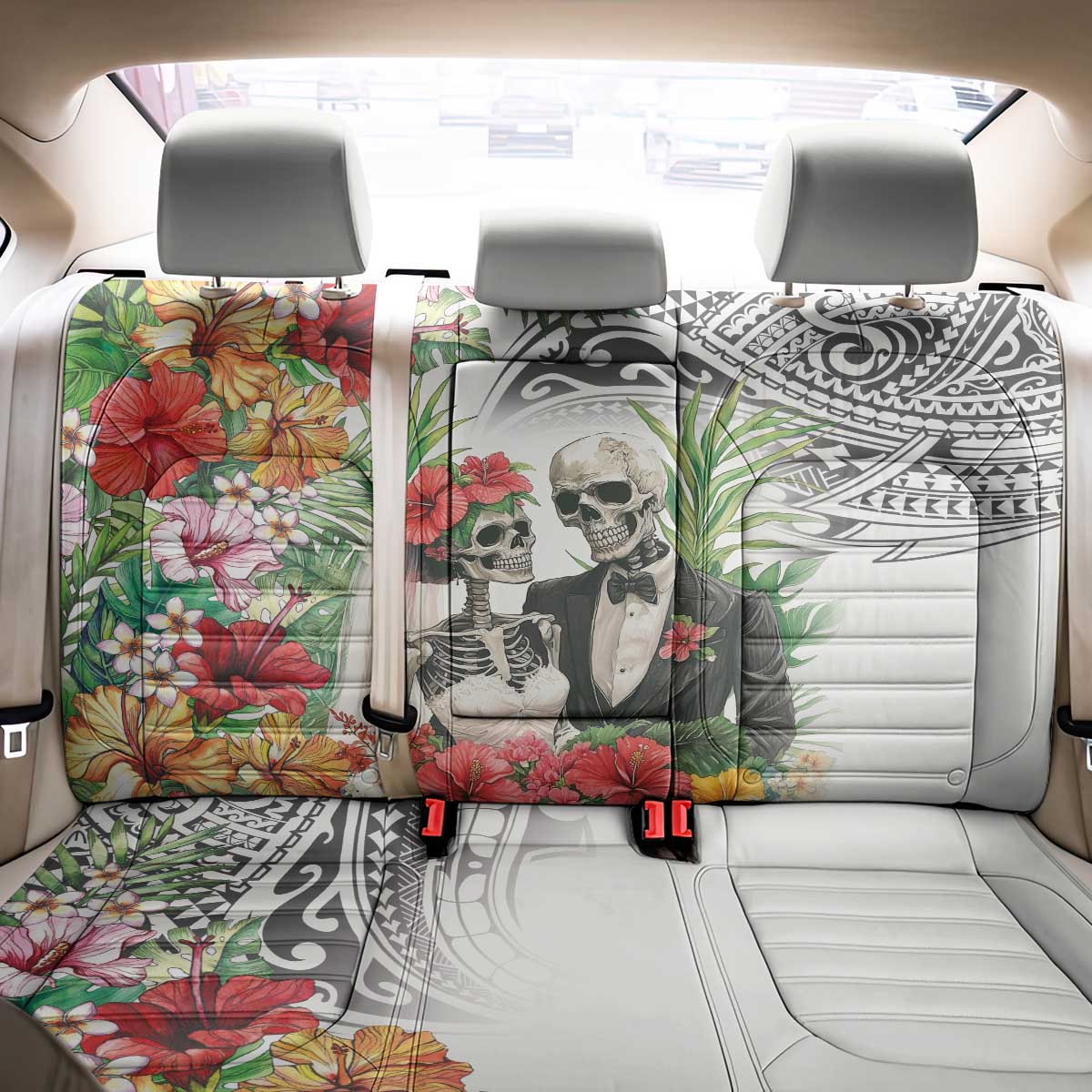 Skeleton Love for Valentine’s Day Back Car Seat Cover Polynesian Tribal Love Forever