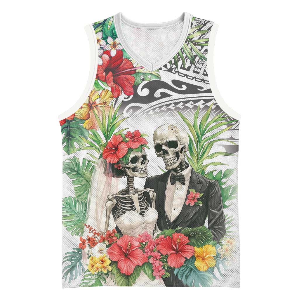 Skeleton Love for Valentines Day Basketball Jersey Polynesian Tribal Love Forever LT9 Unisex White - Polynesian Pride