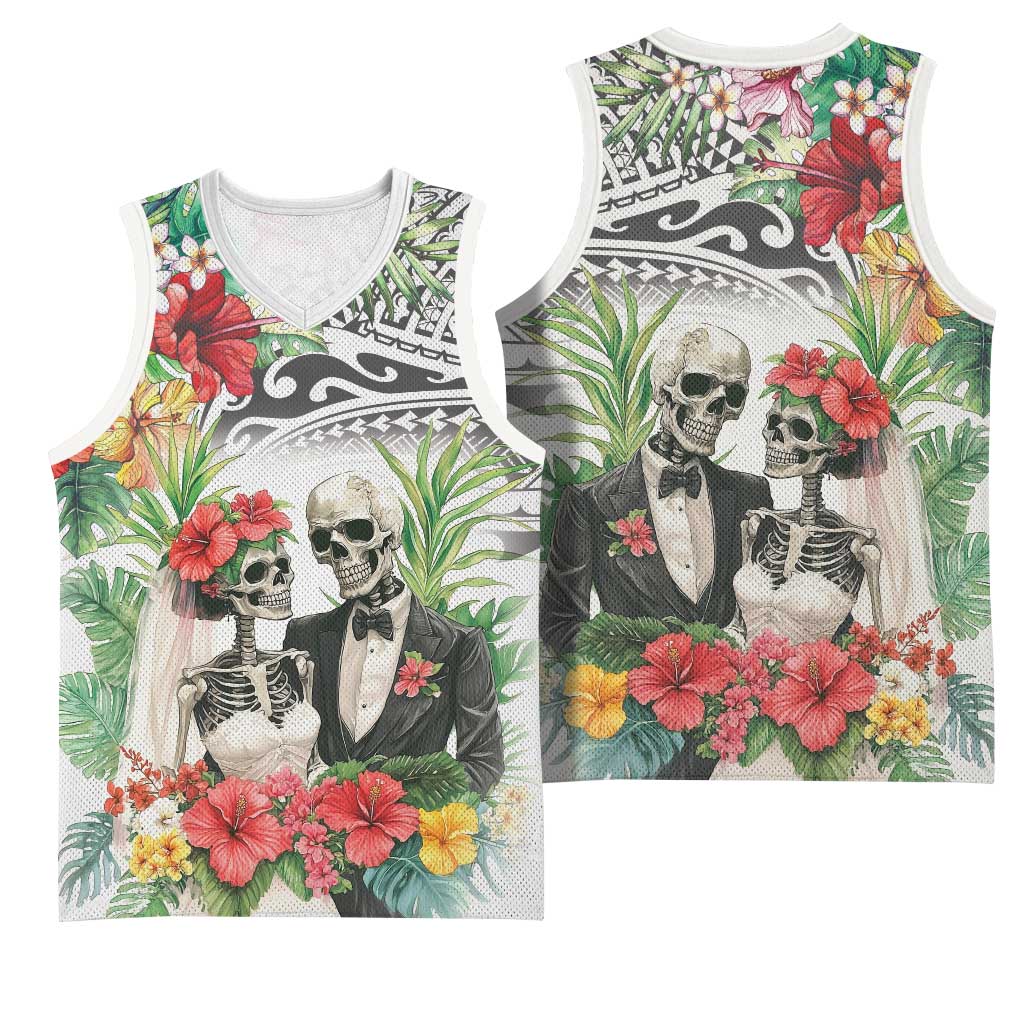 Skeleton Love for Valentines Day Basketball Jersey Polynesian Tribal Love Forever LT9 - Polynesian Pride