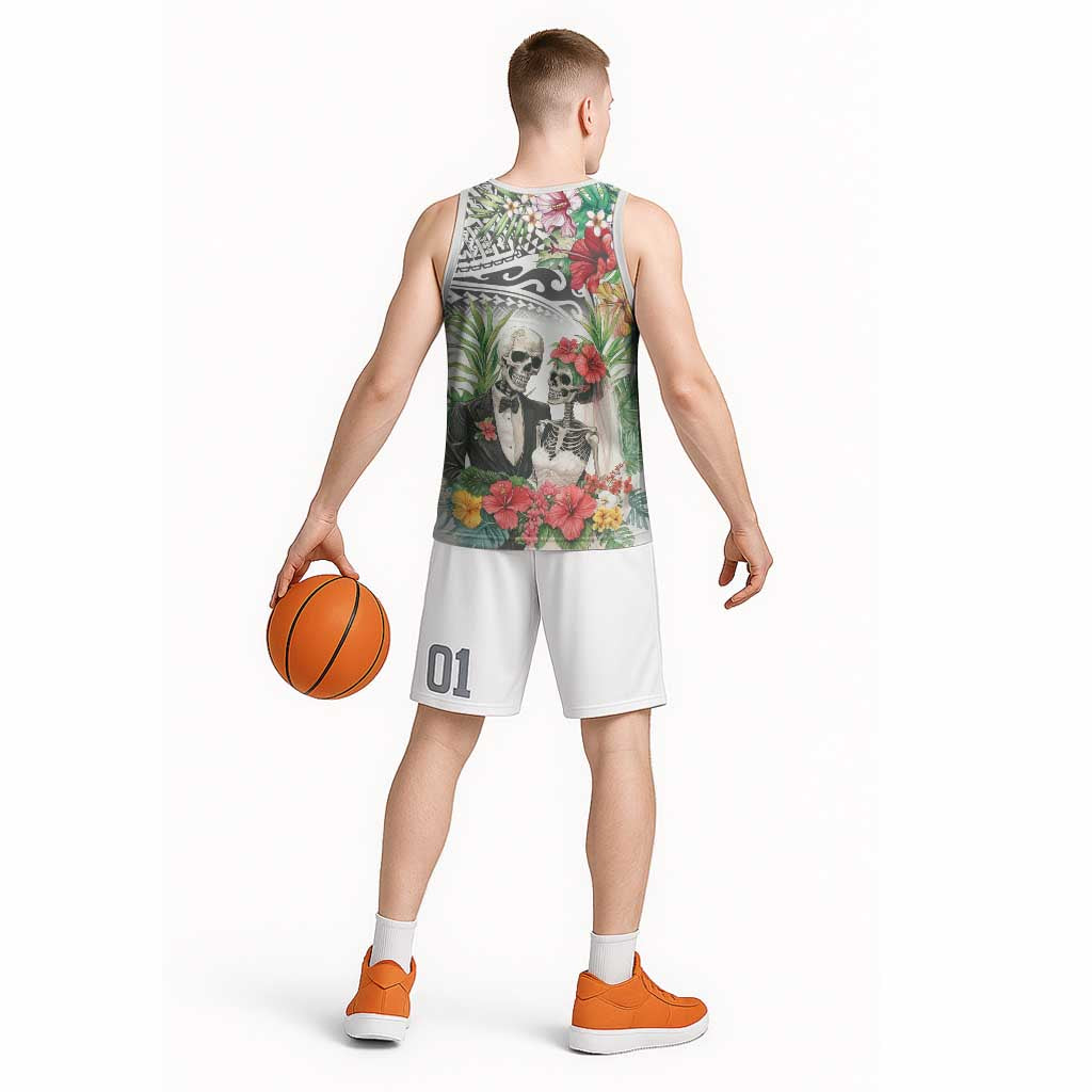 Skeleton Love for Valentines Day Basketball Jersey Polynesian Tribal Love Forever LT9 - Polynesian Pride