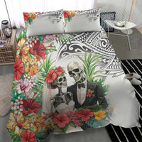 Skeleton Love for Valentine’s Day Bedding Set Polynesian Tribal Love Forever