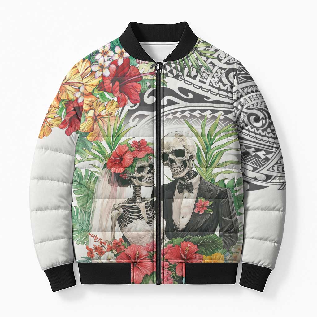 Skeleton Love for Valentines Day Bomber Puffer Jacket Polynesian Tribal Love Forever LT9 Unisex White - Polynesian Pride