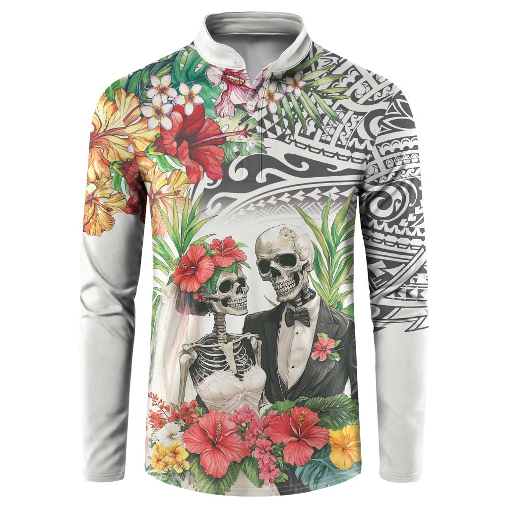 Skeleton Love for Valentines Day Button Sweatshirt Polynesian Tribal Love Forever LT9 White - Polynesian Pride