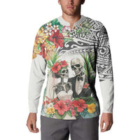 Skeleton Love for Valentines Day Button Sweatshirt Polynesian Tribal Love Forever LT9 - Polynesian Pride