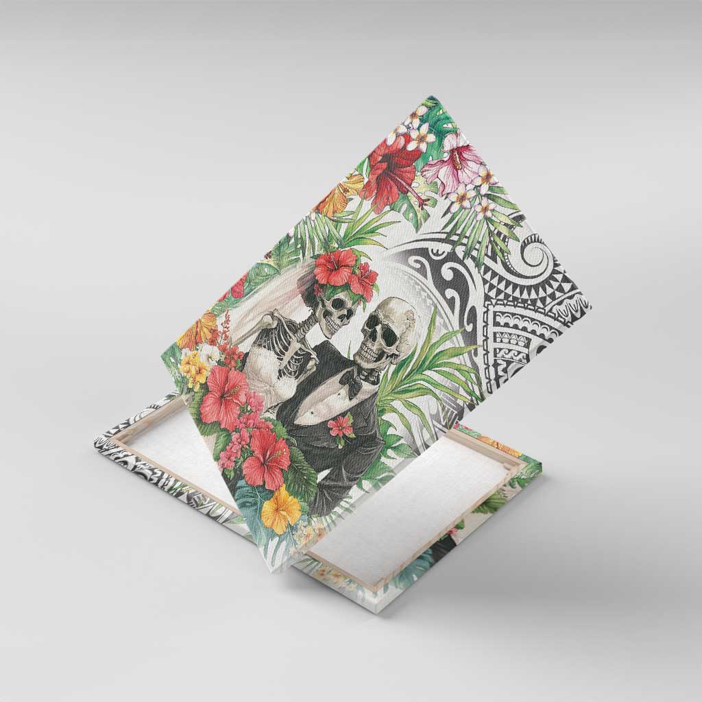 Skeleton Love for Valentines Day Canvas Wall Art Polynesian Tribal Love Forever LT9 With Frame White - Polynesian Pride