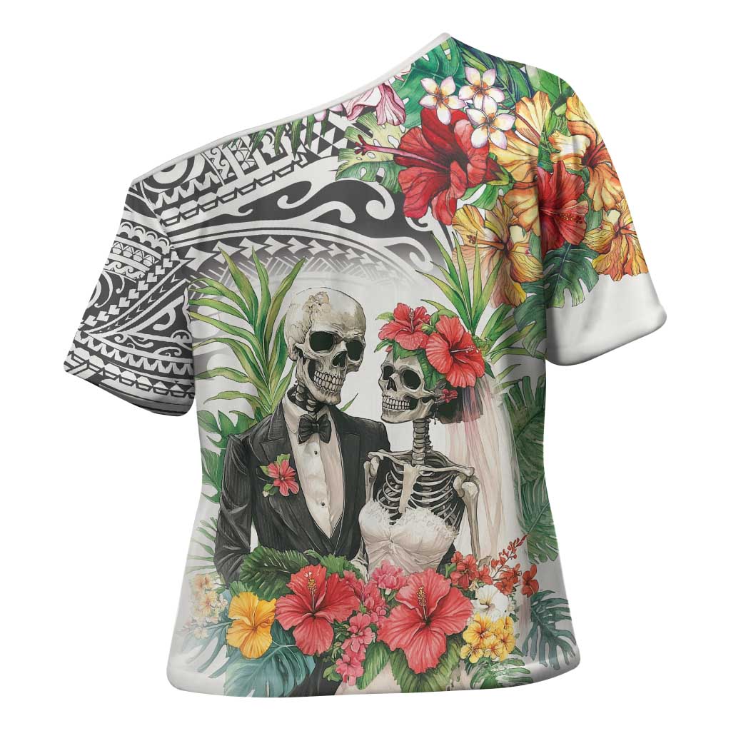 Skeleton Love for Valentines Day Cross Shoulder Shirt Polynesian Tribal Love Forever LT9 - Polynesian Pride