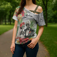 Skeleton Love for Valentines Day Cross Shoulder Shirt Polynesian Tribal Love Forever LT9 - Polynesian Pride
