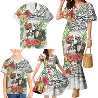Skeleton Love for Valentine’s Day Family Matching Mermaid Dress and Hawaiian Shirt Polynesian Tribal Love Forever