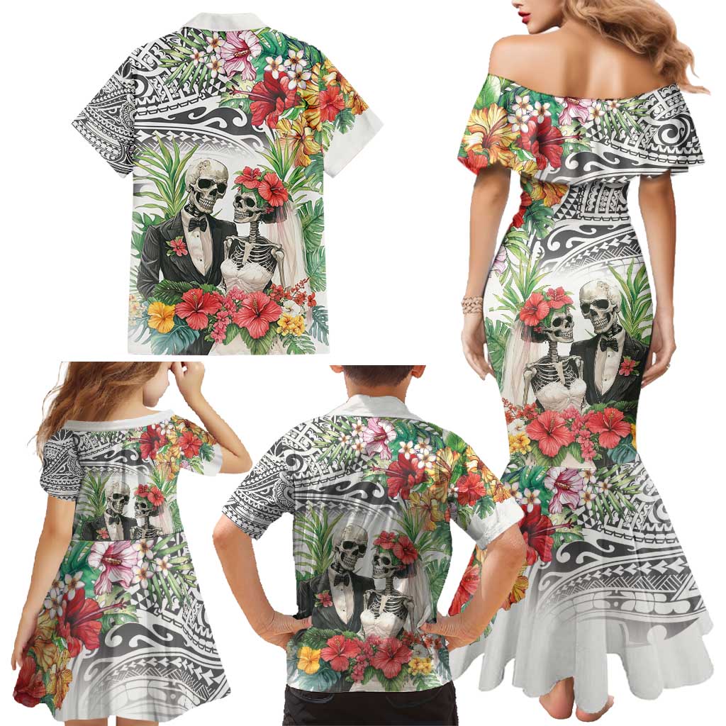 Skeleton Love for Valentine’s Day Family Matching Mermaid Dress and Hawaiian Shirt Polynesian Tribal Love Forever