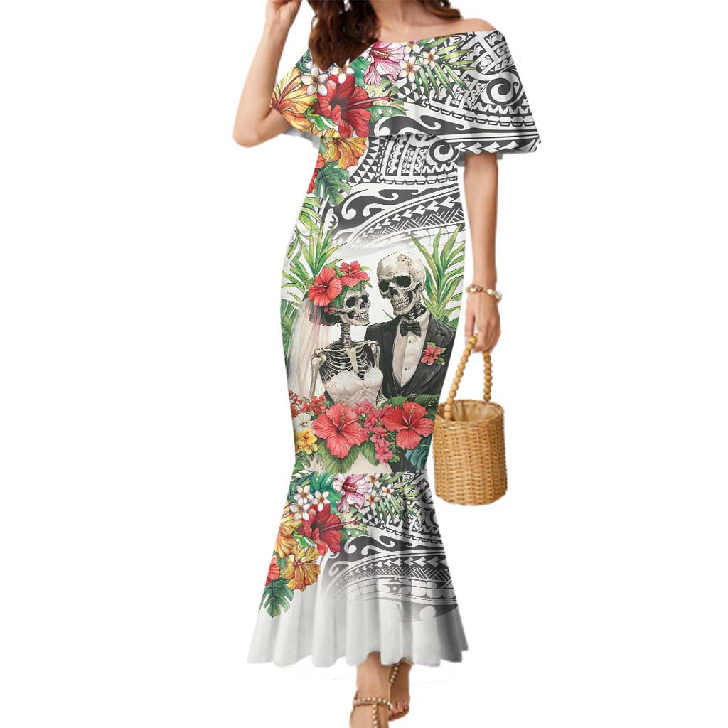 Skeleton Love for Valentine’s Day Family Matching Mermaid Dress and Hawaiian Shirt Polynesian Tribal Love Forever