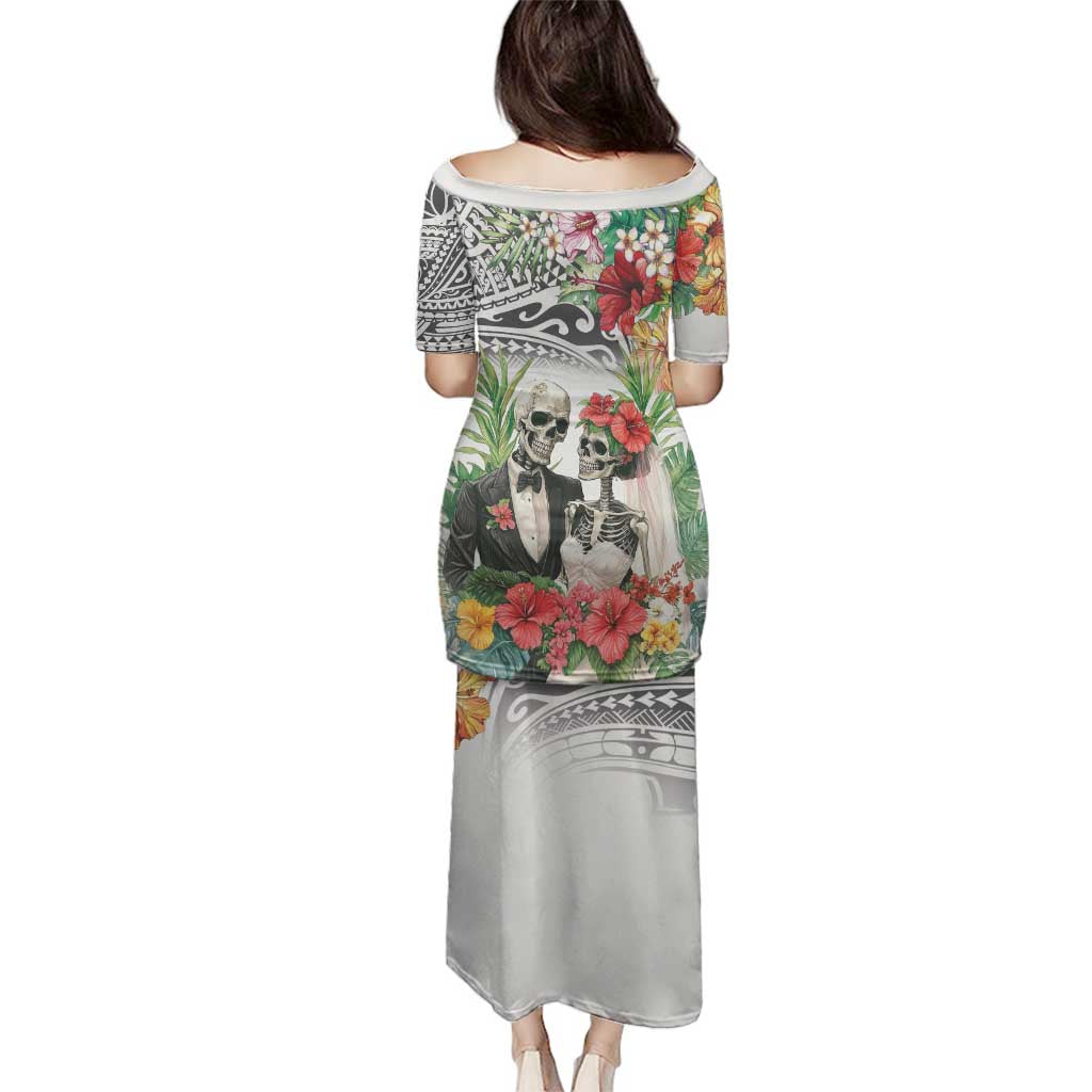 Skeleton Love for Valentine’s Day Family Matching Puletasi and Hawaiian Shirt Polynesian Tribal Love Forever