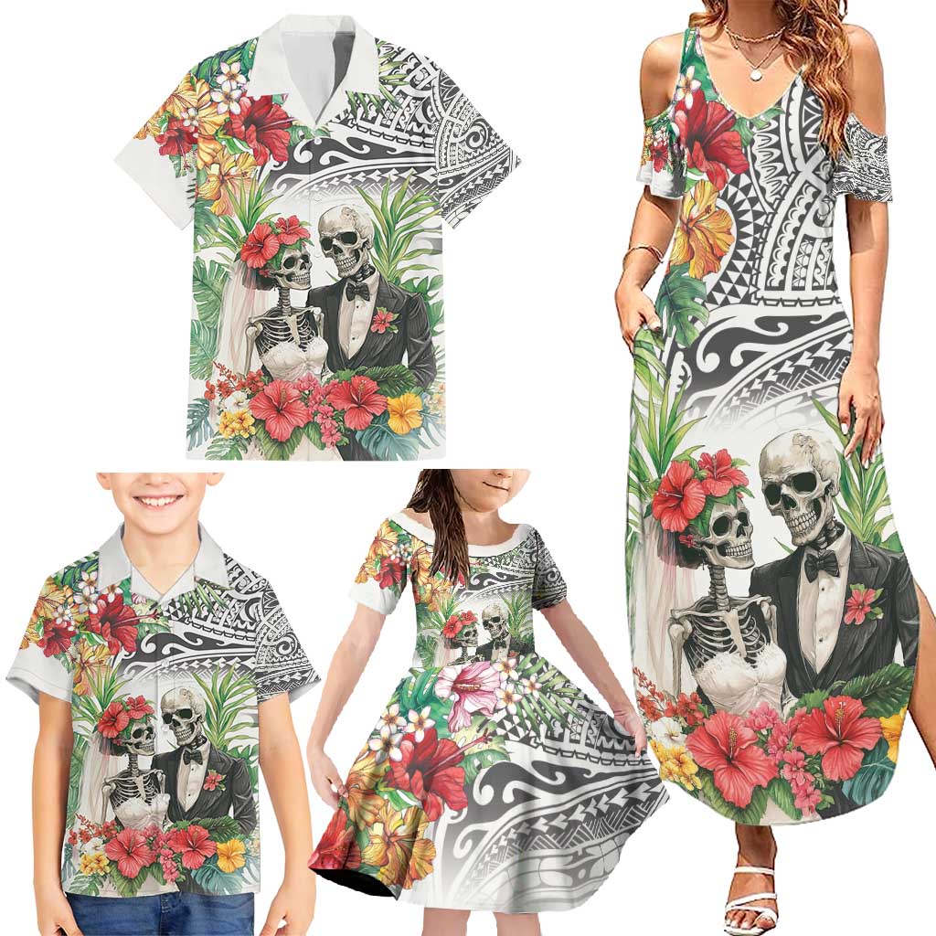 Skeleton Love for Valentine’s Day Family Matching Summer Maxi Dress and Hawaiian Shirt Polynesian Tribal Love Forever