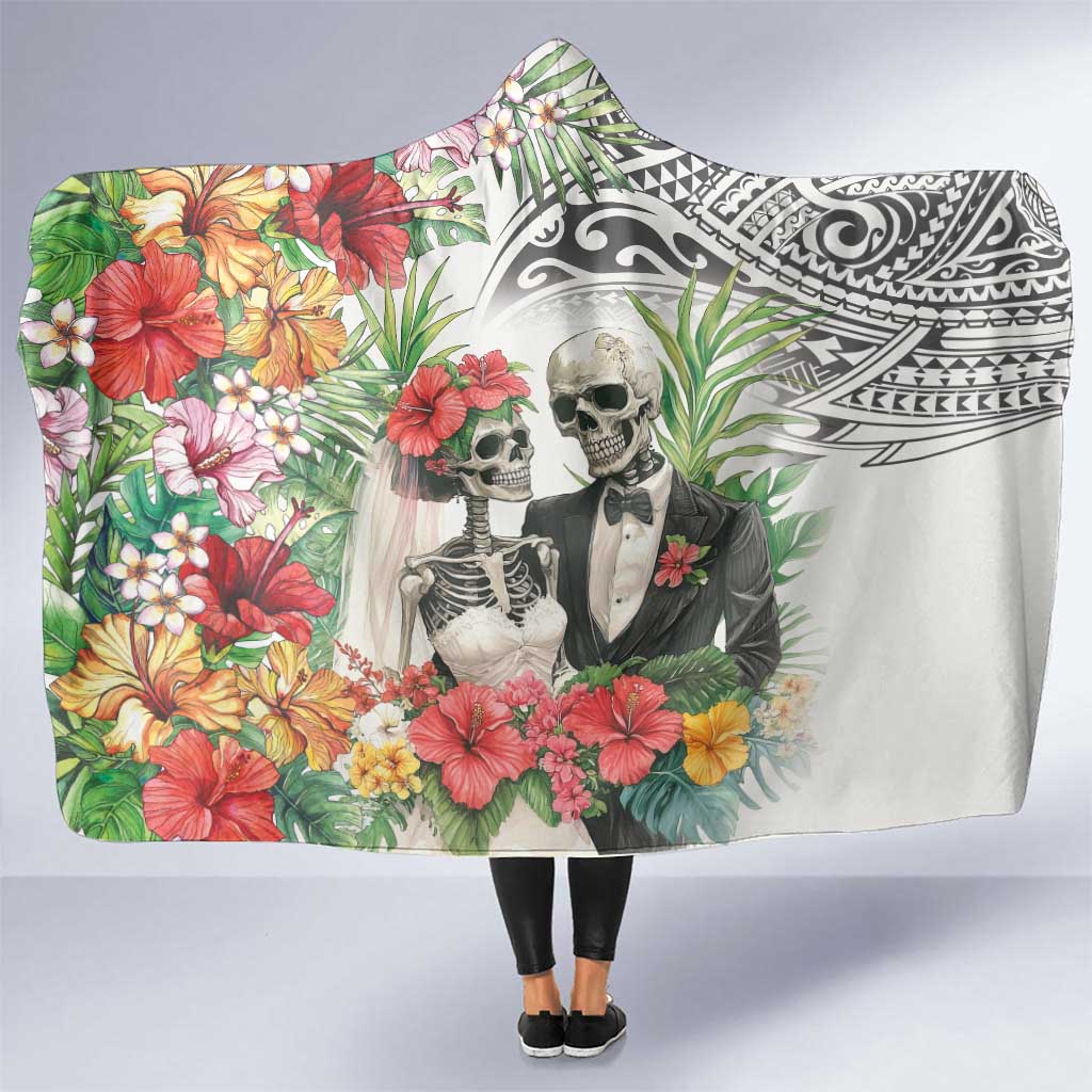 Skeleton Love for Valentines Day Hooded Blanket Polynesian Tribal Love Forever LT9 One Size White - Polynesian Pride