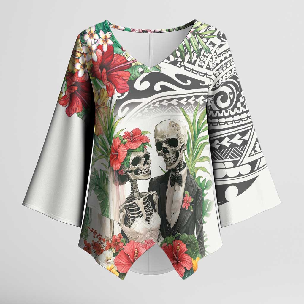 Skeleton Love for Valentines Day Kimono Sleeve Blouse Polynesian Tribal Love Forever LT9 Female White - Polynesian Pride