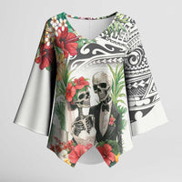Skeleton Love for Valentines Day Kimono Sleeve Blouse Polynesian Tribal Love Forever LT9 Female White - Polynesian Pride