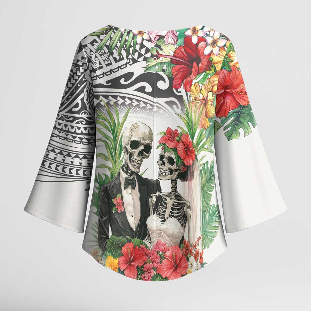 Skeleton Love for Valentines Day Kimono Sleeve Blouse Polynesian Tribal Love Forever LT9 - Polynesian Pride