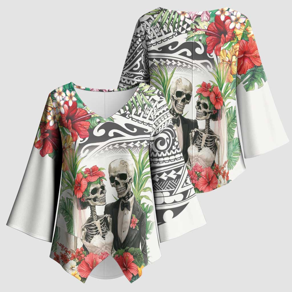 Skeleton Love for Valentines Day Kimono Sleeve Blouse Polynesian Tribal Love Forever LT9 - Polynesian Pride